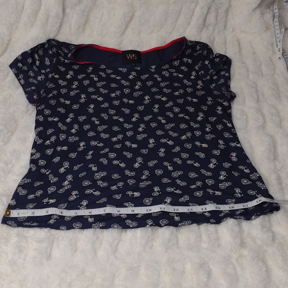 W5 Anthro Navy Blue Bicycle Print - Size Small Top - Picture 7 of 13